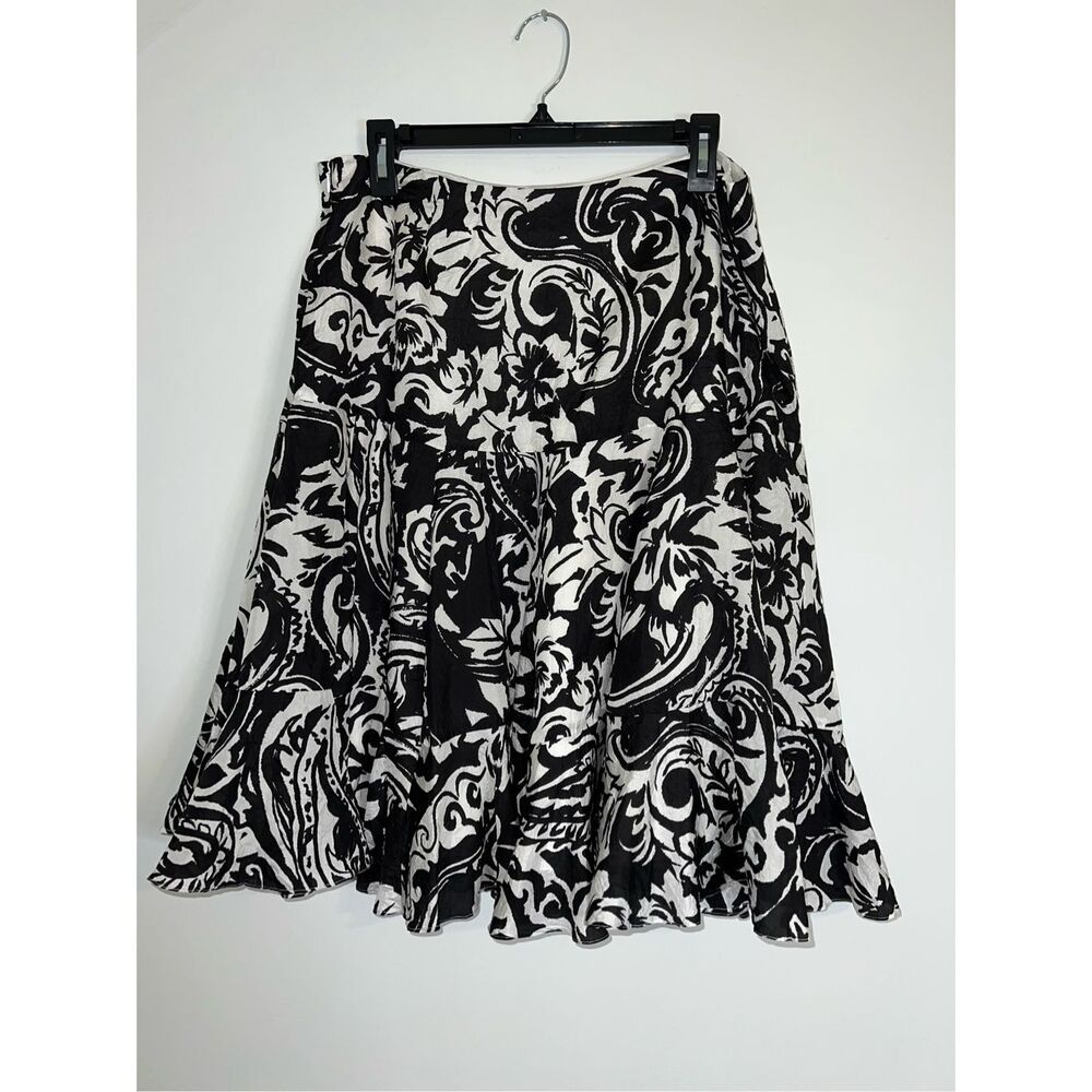 Ralph Lauren Black and White Printed Midi Skirt